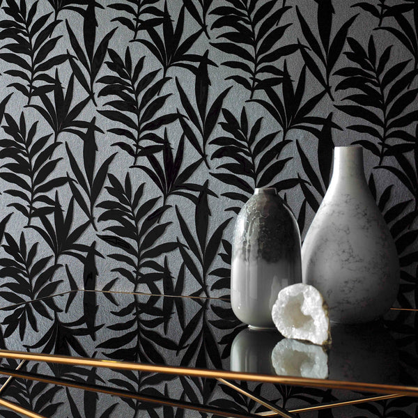 Verdi Ebony - Black Wallcovering | 1838 Wallcoverings