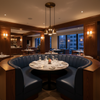 Fine Pebble Grain Deep Indigo Upholstered Banquette | Architectural Fabrics