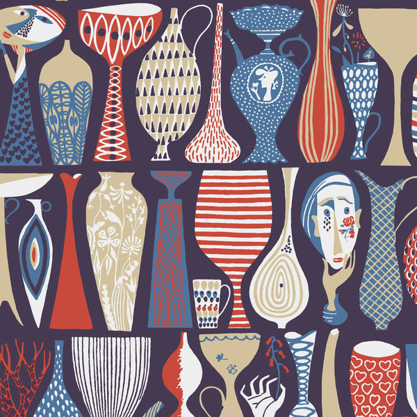 Pottery, Navy and Red Wallcoverings | Schumacher