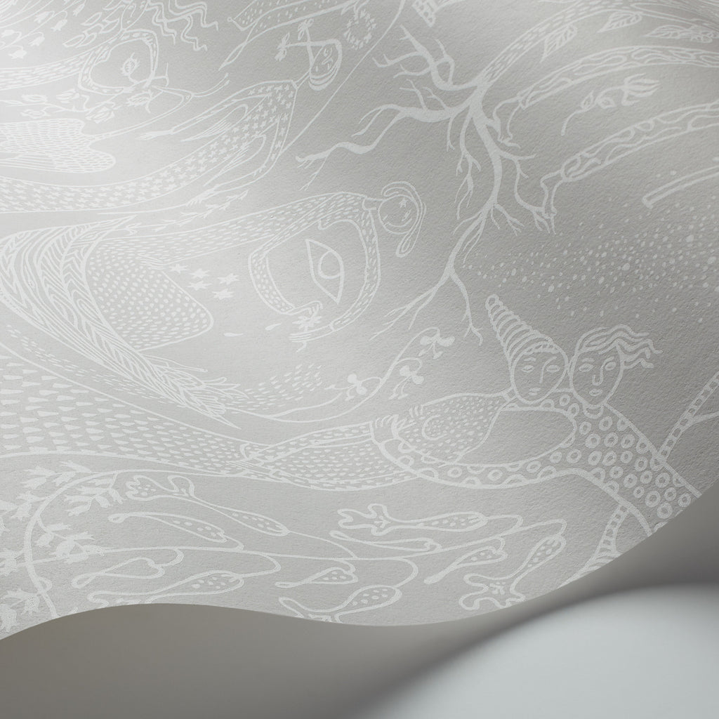 Poème D'amour Grey Room Setting | Schumacher Wallpaper