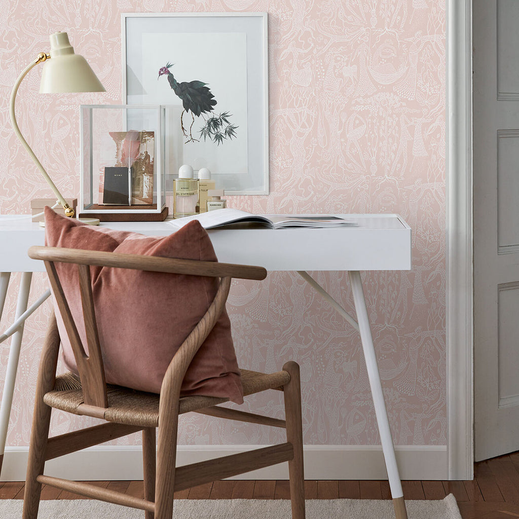 Poème D'amour Blush Room Setting | Schumacher Wallpaper