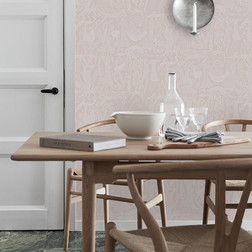 Poème D'amour Blush Room Setting | Schumacher Wallpaper