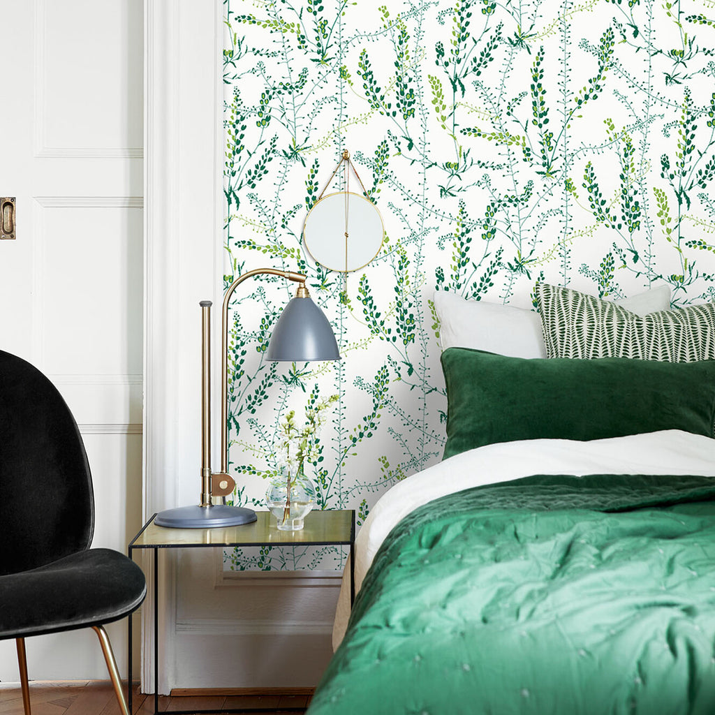 Bladranker Leaf Room Setting | Schumacher Wallpaper