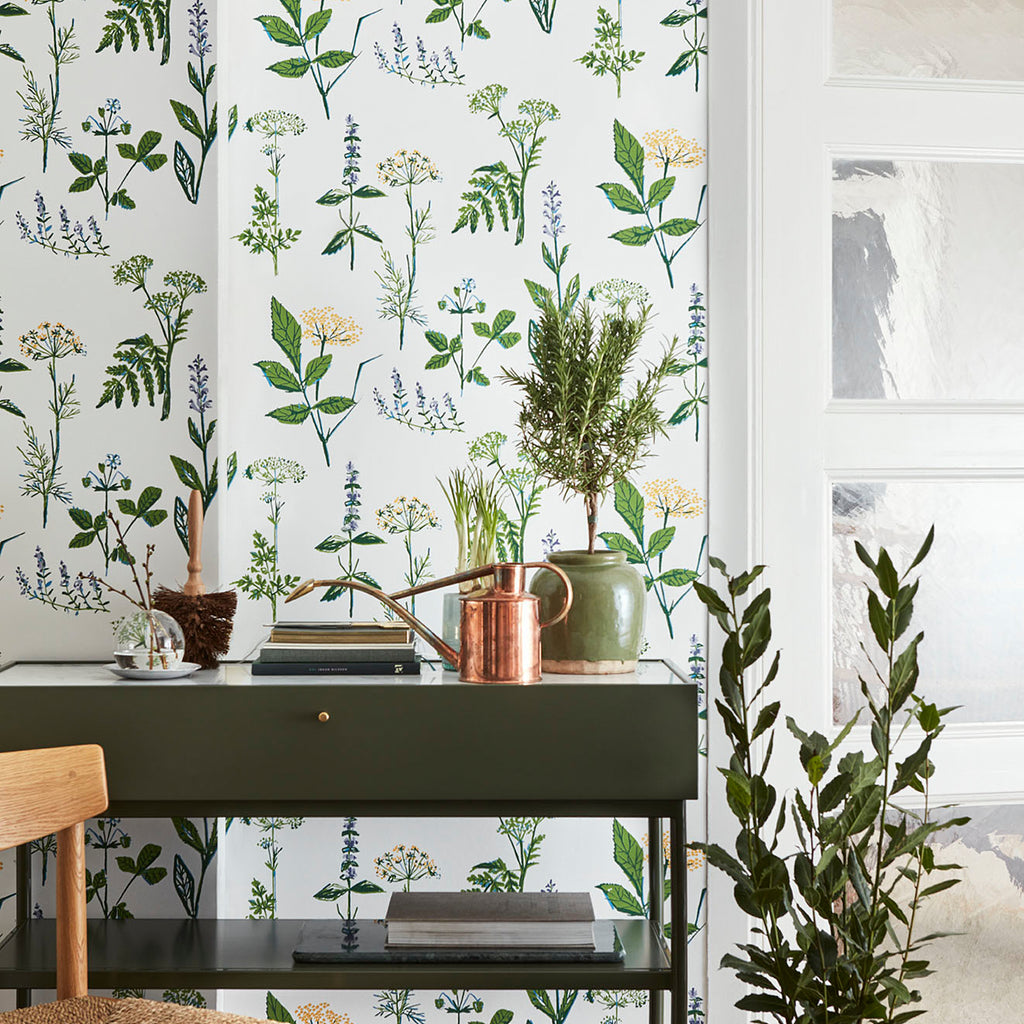 Köksväxter Leaf Room Setting | Schumacher Wallpaper