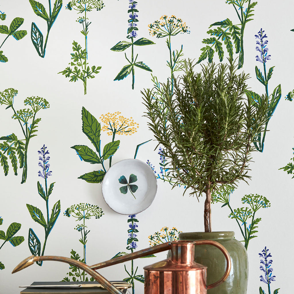 Köksväxter Leaf Room Setting | Schumacher Wallpaper