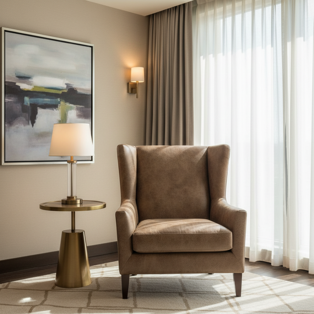 Distressed Leather Grain Earthy Taupe Upholstered Chair | Architectural Fabrics