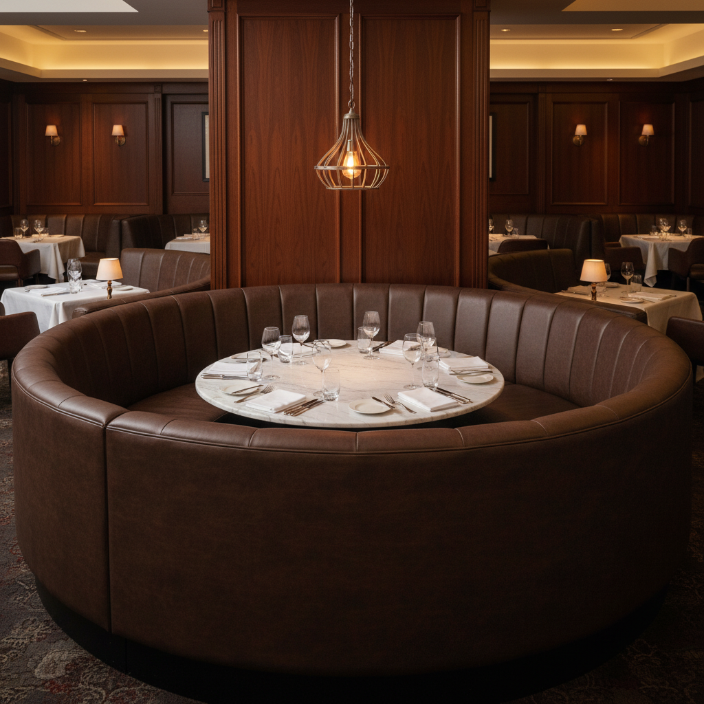 Subtle Pebble Grain Rich Chocolate Upholstered Banquette | Architectural Fabrics