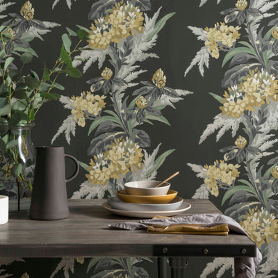 Aurora Jet - Black Wallcovering | 1838 Wallcoverings