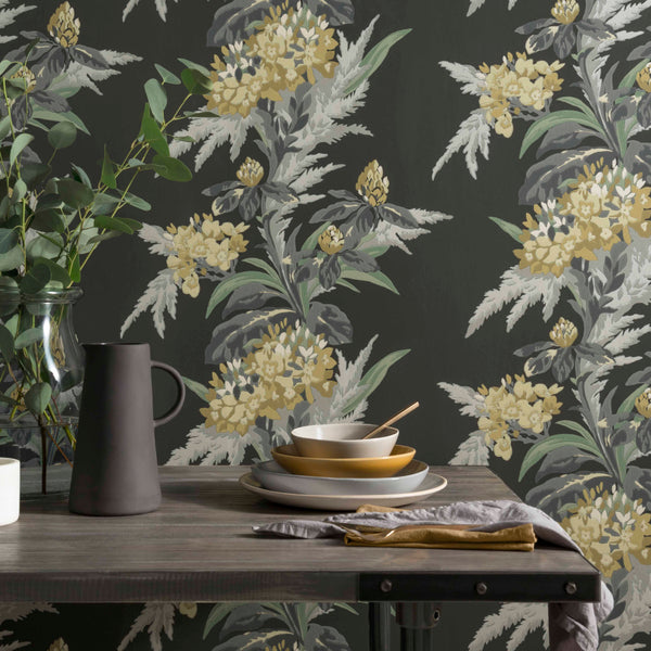 Aurora Jet - Black Wallcovering | 1838 Wallcoverings