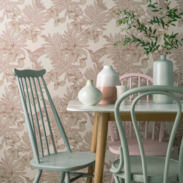 Hummingbird Beach - Pink Wallcovering | 1838 Wallcoverings