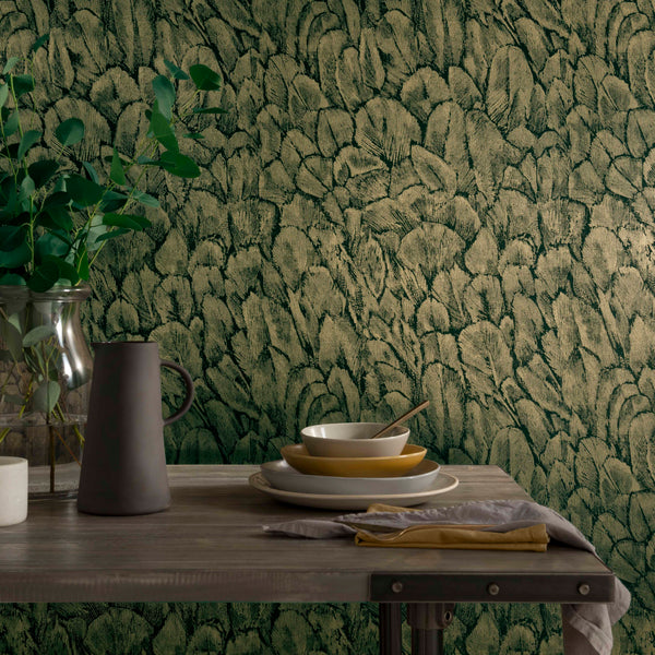 Tranquil Jet - Black and Gold Foil Wallcovering | 1838 Wallcoverings