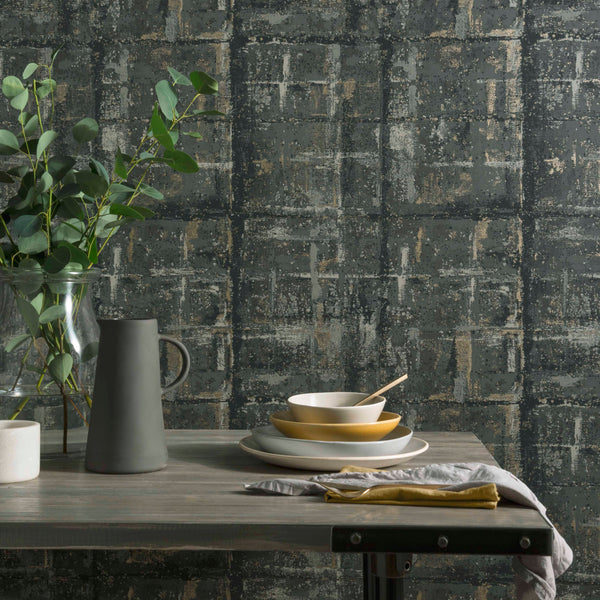 Patina Jet - Black Wallcovering | 1838 Wallcoverings