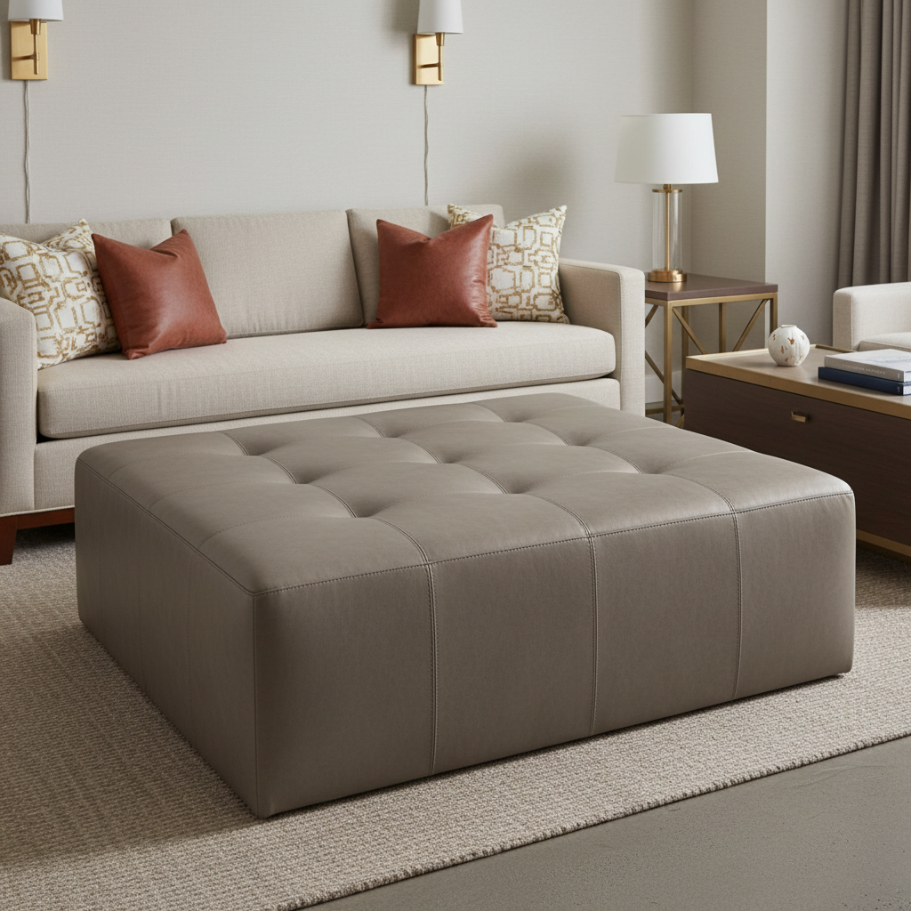 Alamo - Earthen Taupe Performance Vinyl Upholstered Ottoman | Architectural Fabrics
