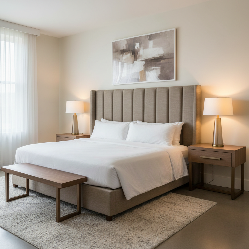 Fine Woven Texture Soft Taupe Upholstered Headboard | Architectural Fabrics
