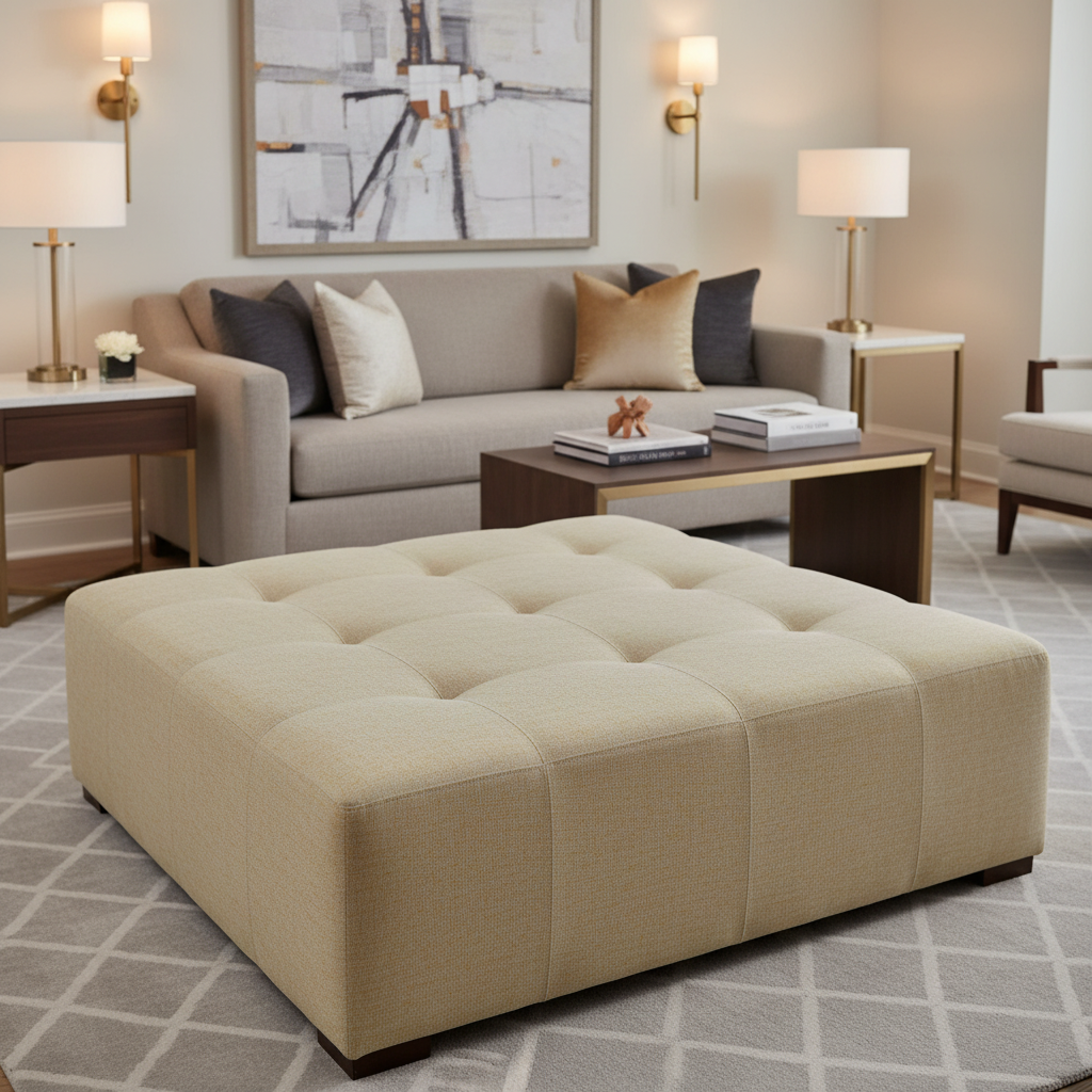 Aarden - Oatmeal Silicone Hybrid Upholstered Ottoman | Architectural Fabrics