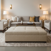 Woven Chevron Texture Natural Linen Upholstered Ottoman | Architectural Fabrics