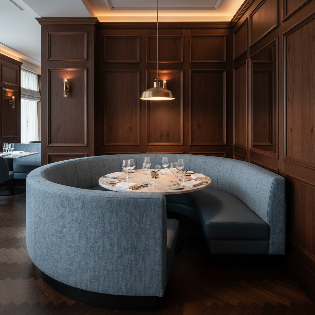 Smooth Pebble Grain Dusty Blue Upholstered Banquette | Architectural Fabrics