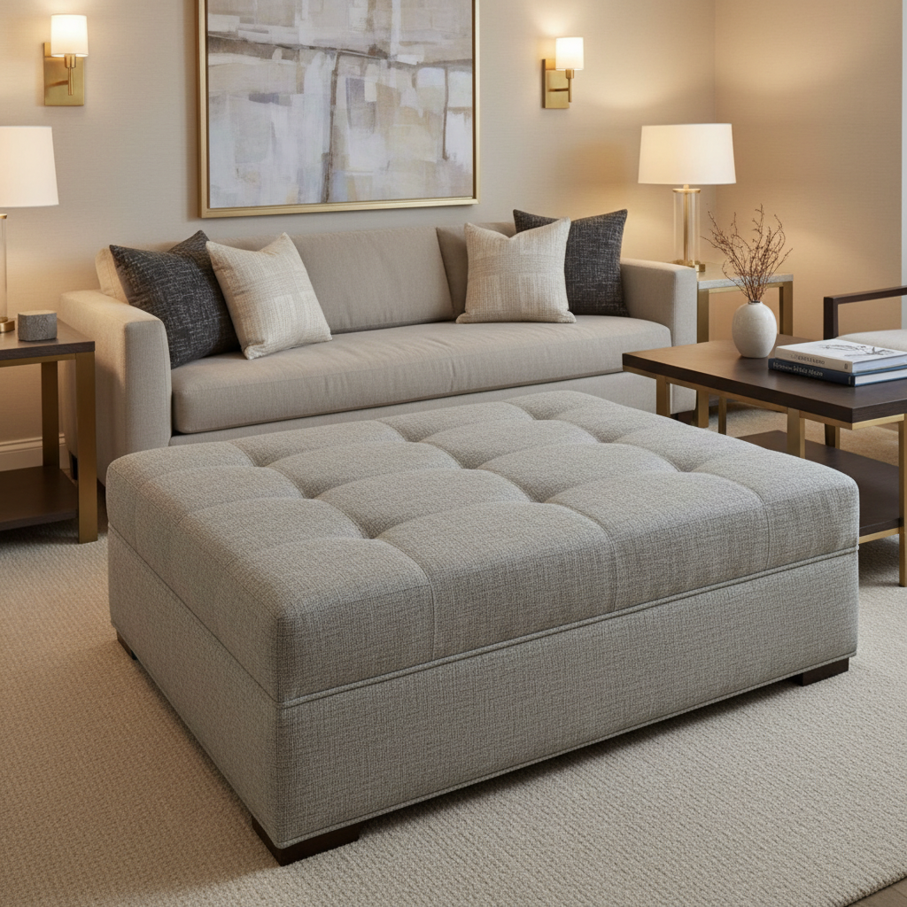 Tweed Bay - Stone Upholstered Ottoman | Architectural Fabrics