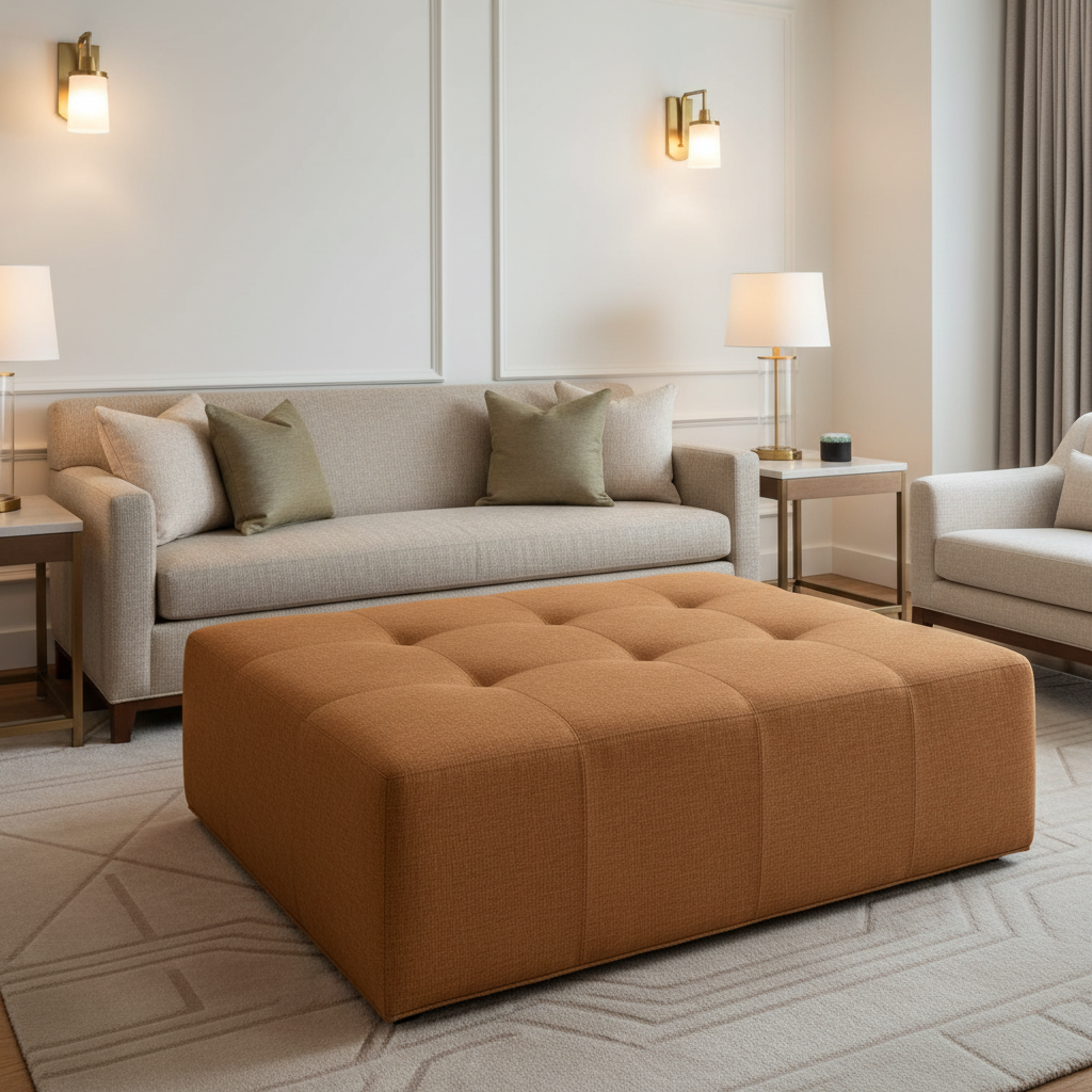 Fine Woven Texture Burnt Sienna Upholstered Ottoman | Architectural Fabrics