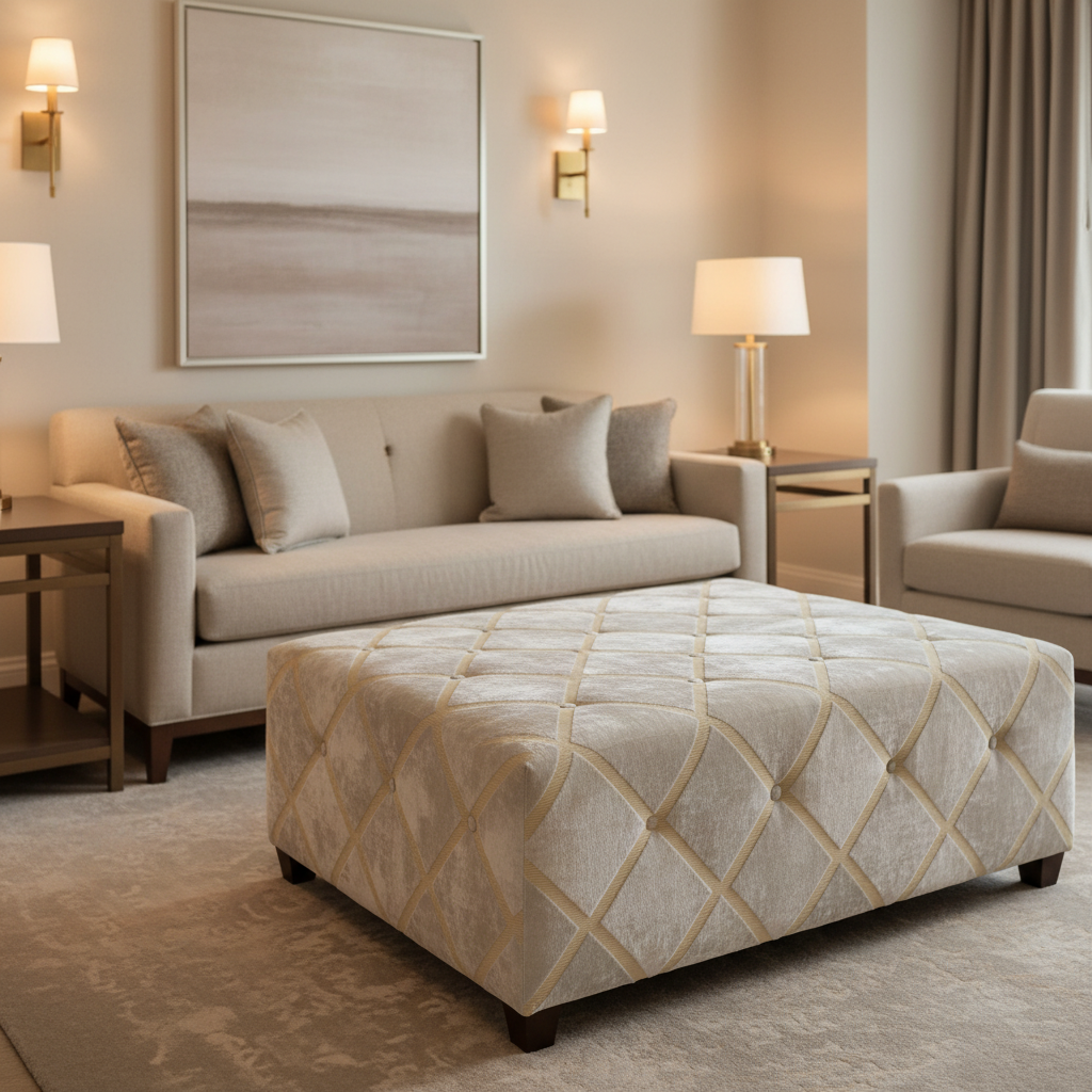 Diamond Velvet Texture Iced Pearl Upholstered Ottoman | Architectural Fabrics