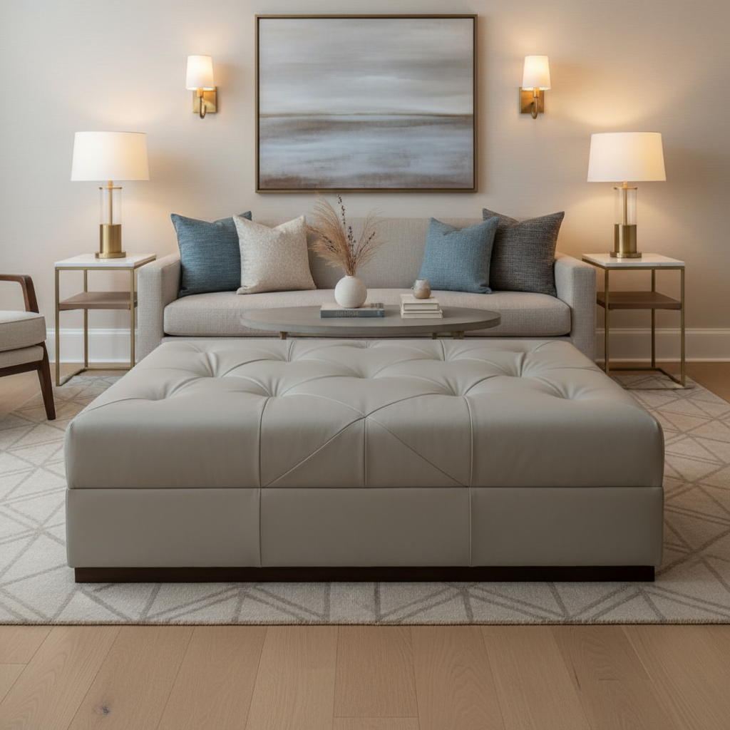 Necker Island - Grigio Upholstered Ottoman | Architectural Fabrics