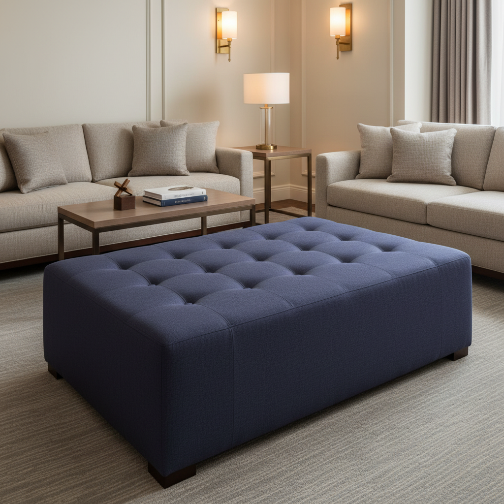 Soper Hole - Lapis Upholstered Ottoman | Architectural Fabrics