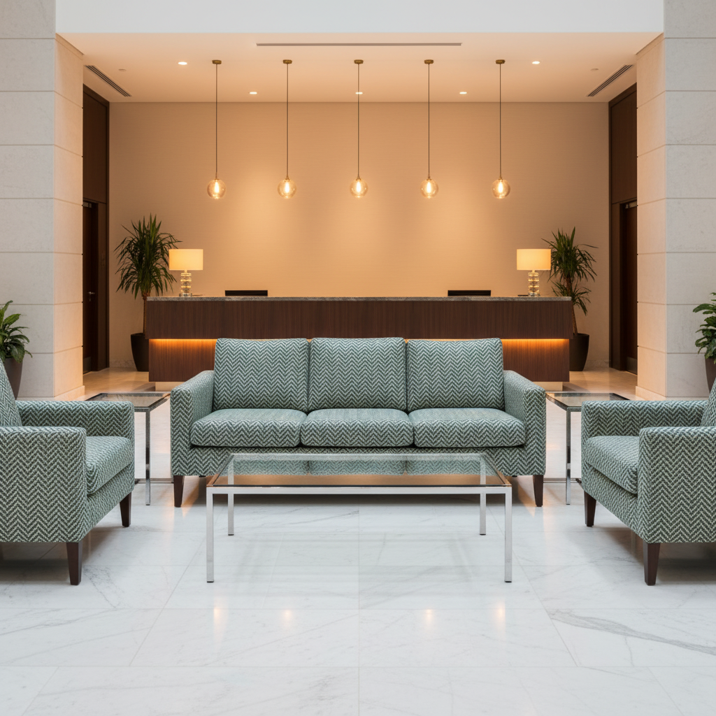 Woven Chevron Pattern Teal Sand Upholstered Sofa | Architectural Fabrics