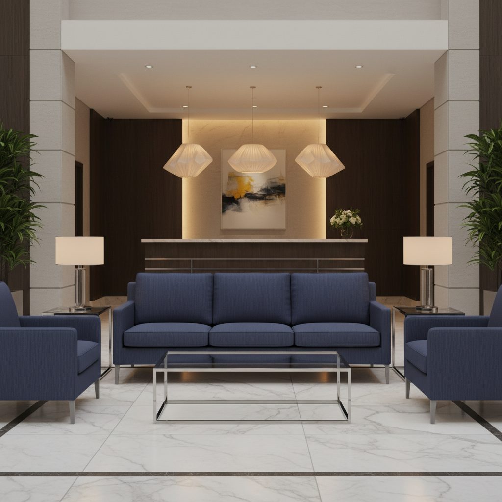 Fine Vertical Texture Deep Indigo Upholstered Sofa | Architectural Fabrics