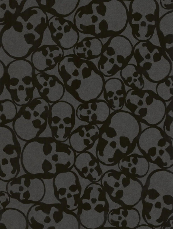 Skulls Flock Black Wallcovering | Graham & Brown