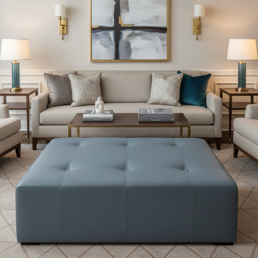 Turquoise Bay - Azure Upholstered Ottoman | Architectural Fabrics