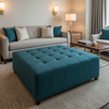 Fine Vertical Texture Deep Teal Upholstered Ottoman | Architectural Fabrics