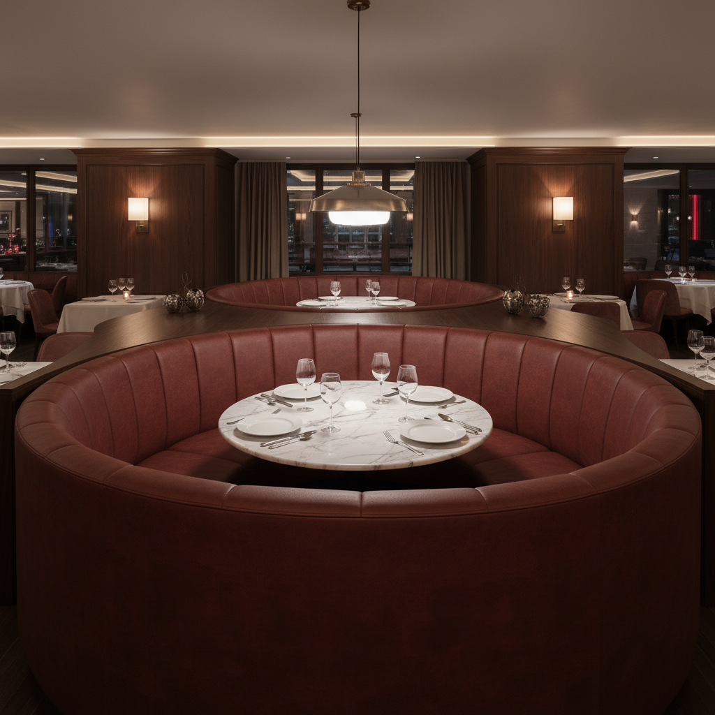 Smooth Leather Grain Rustic Burgundy Upholstered Banquette | Architectural Fabrics
