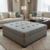 Fine Woven Texture Cool Gray Upholstered Ottoman | Architectural Fabrics