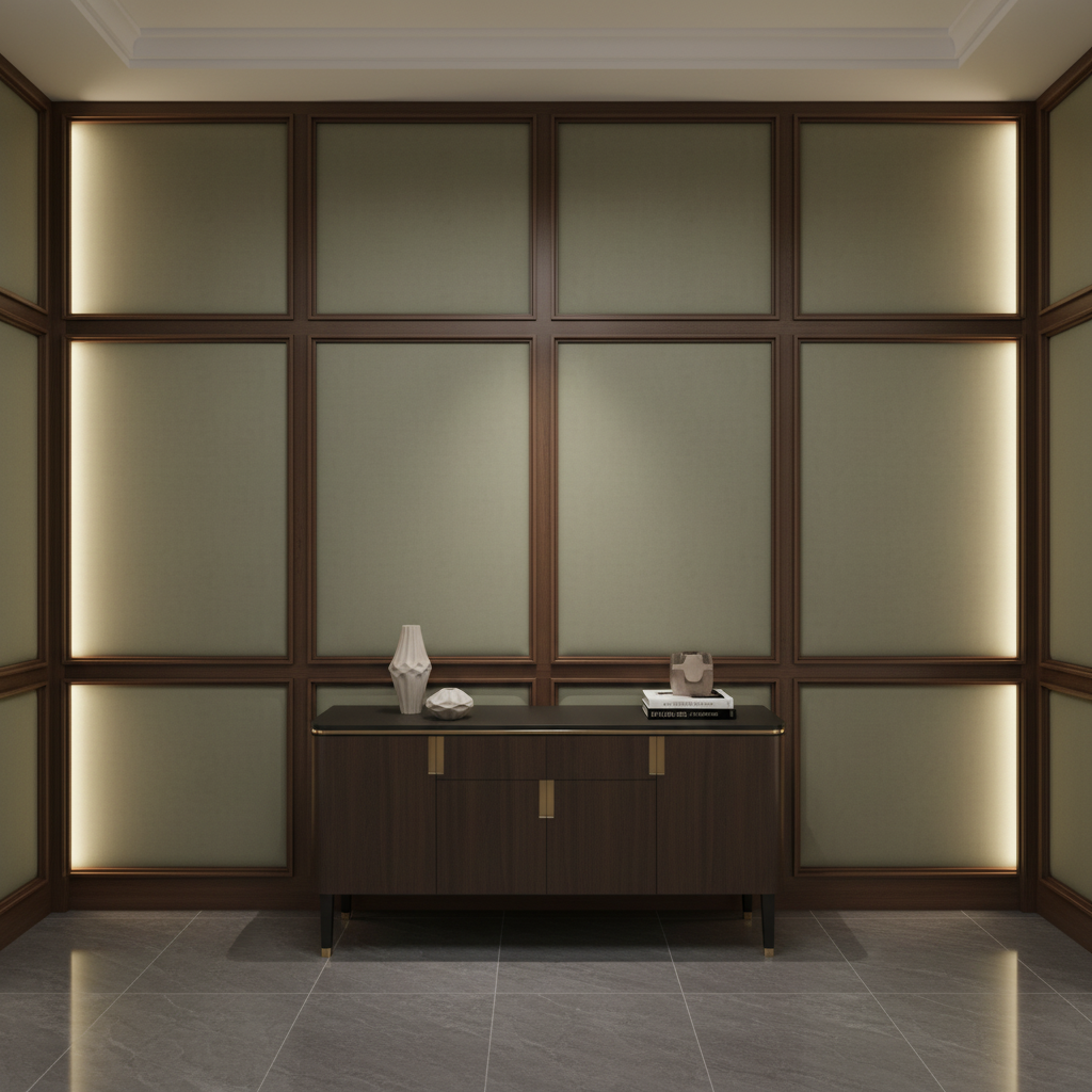 Smooth Matte Texture Dusty Olive Upholstered Wall Panel | Architectural Fabrics