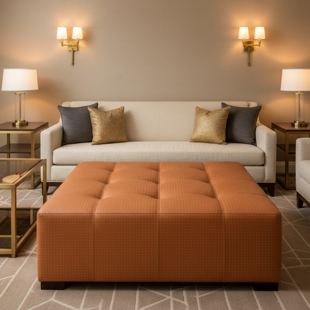 Analog - Terracotta Etched Polyurethane Upholstered Ottoman | Architectural Fabrics