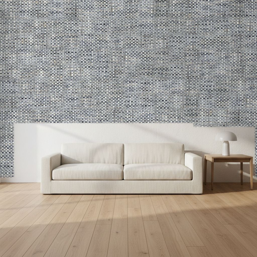 Montauk Paperweave Blue Charcoal Wallcovering | Phillipe Romano room setting