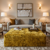 Crushed Velvet Texture Goldenrod Upholstered Ottoman | Architectural Fabrics