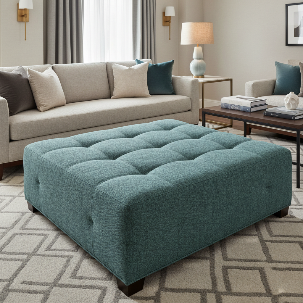 Amalfi - Teal Tide Indoor/Outdoor Vinyl Upholstered Ottoman | Architectural Fabrics
