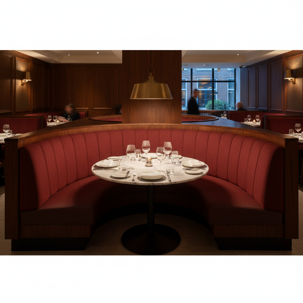 Subtle Linen Texture Deep Crimson Upholstered Banquette | Architectural Fabrics