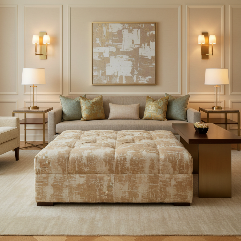 Turf Bay - Ivory Upholstered Ottoman | Architectural Fabrics