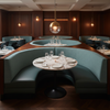 Brushed Linen Weave Dusty Teal Upholstered Banquette | Architectural Fabrics