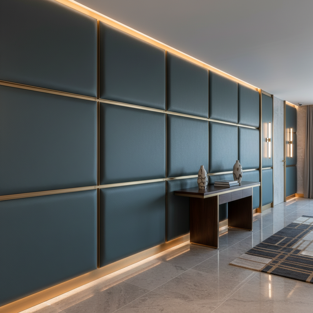 Algiers - Charcoal Teal Performance Vinyl Upholstered Wall Panel | Architectural Fabrics