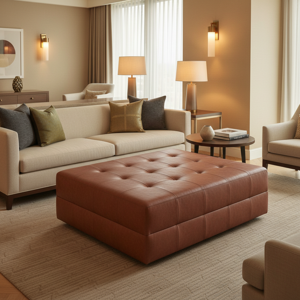 Smooth Pebble Grain Rustic Sienna Upholstered Ottoman | Architectural Fabrics