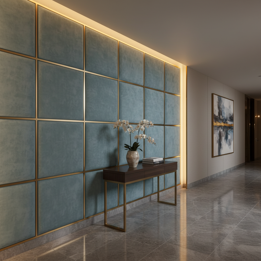 Ultrasuede  Celadon  Blue, Grey Upholstered Wall Panel | Ultrasuede Upholstery