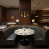 Smooth Pebble Grain Dark Charcoal Upholstered Banquette | Architectural Fabrics