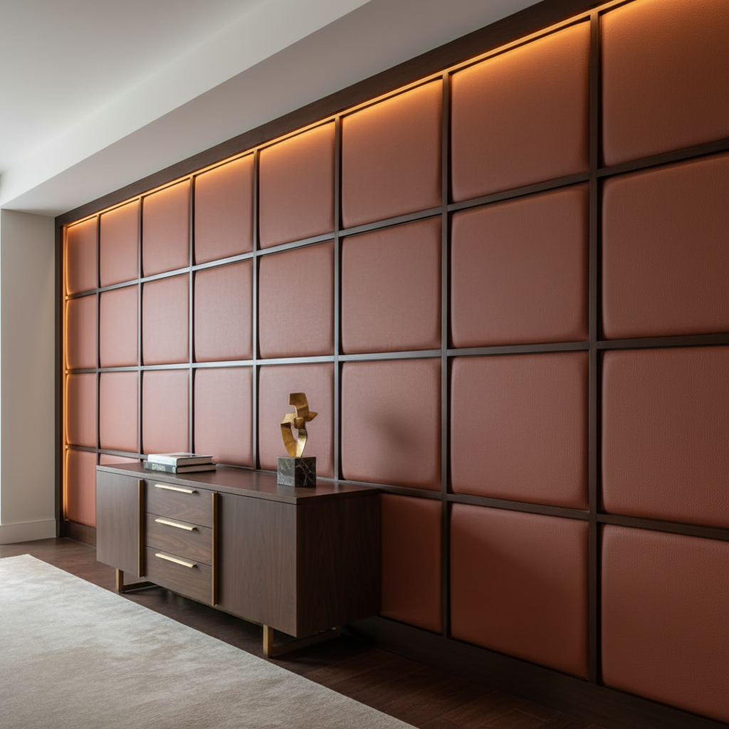 Smooth Pebble Grain Rustic Sienna Upholstered Wall Panel | Architectural Fabrics