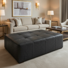 Embossed Reptile Scale Charcoal Black Upholstered Ottoman | Architectural Fabrics