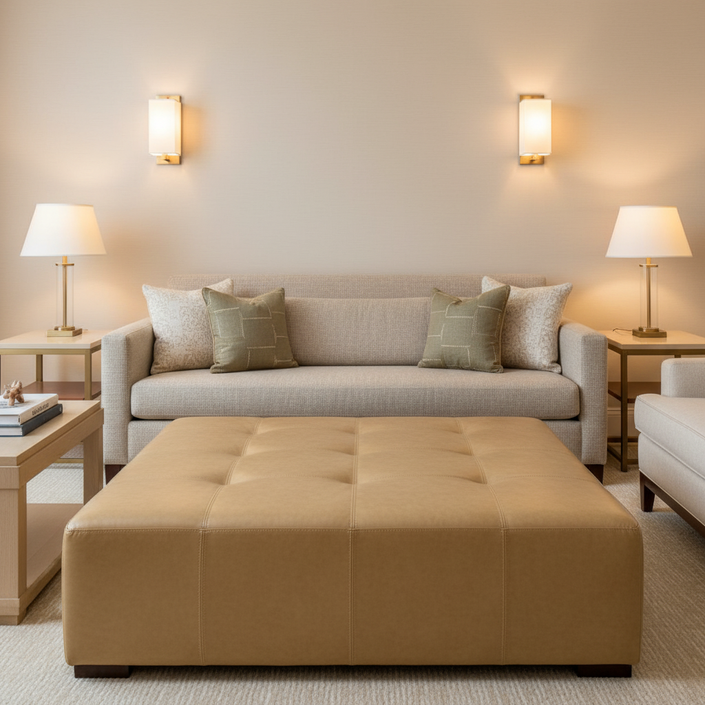 Smooth Pebble Grain Desert Sand Upholstered Ottoman | Architectural Fabrics