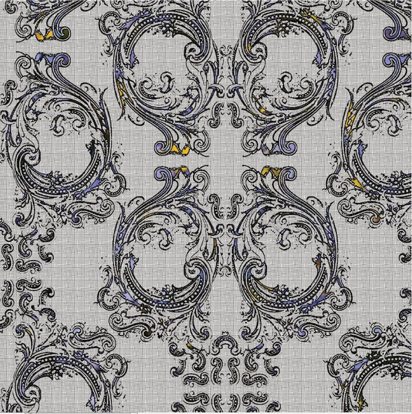 Noah's Baroque Skulls - Linen Grey with Purple and Gold - Patter | Architectural Wallcoverings