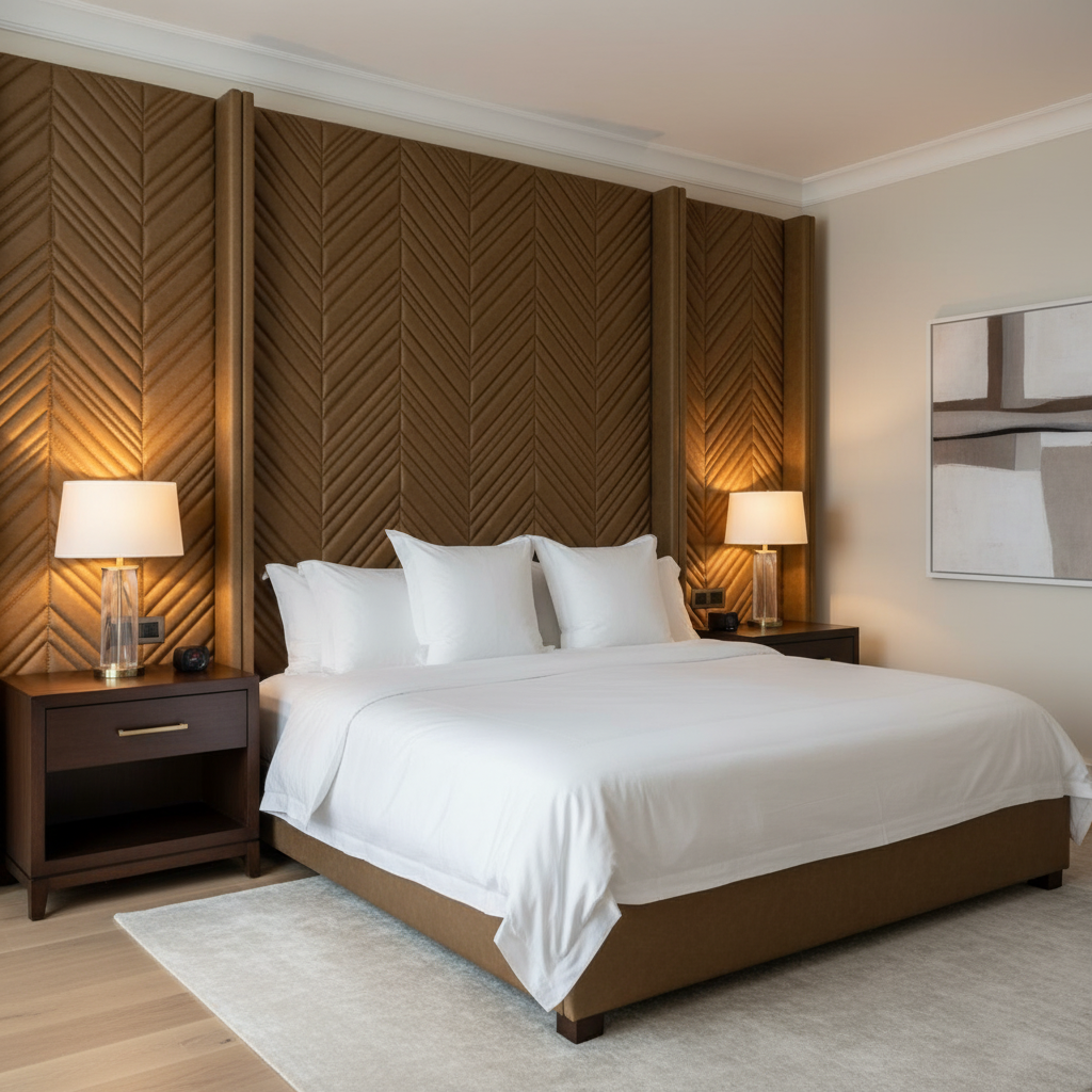 Channel Chevron Texture Toffee Brown Upholstered Headboard | Architectural Fabrics